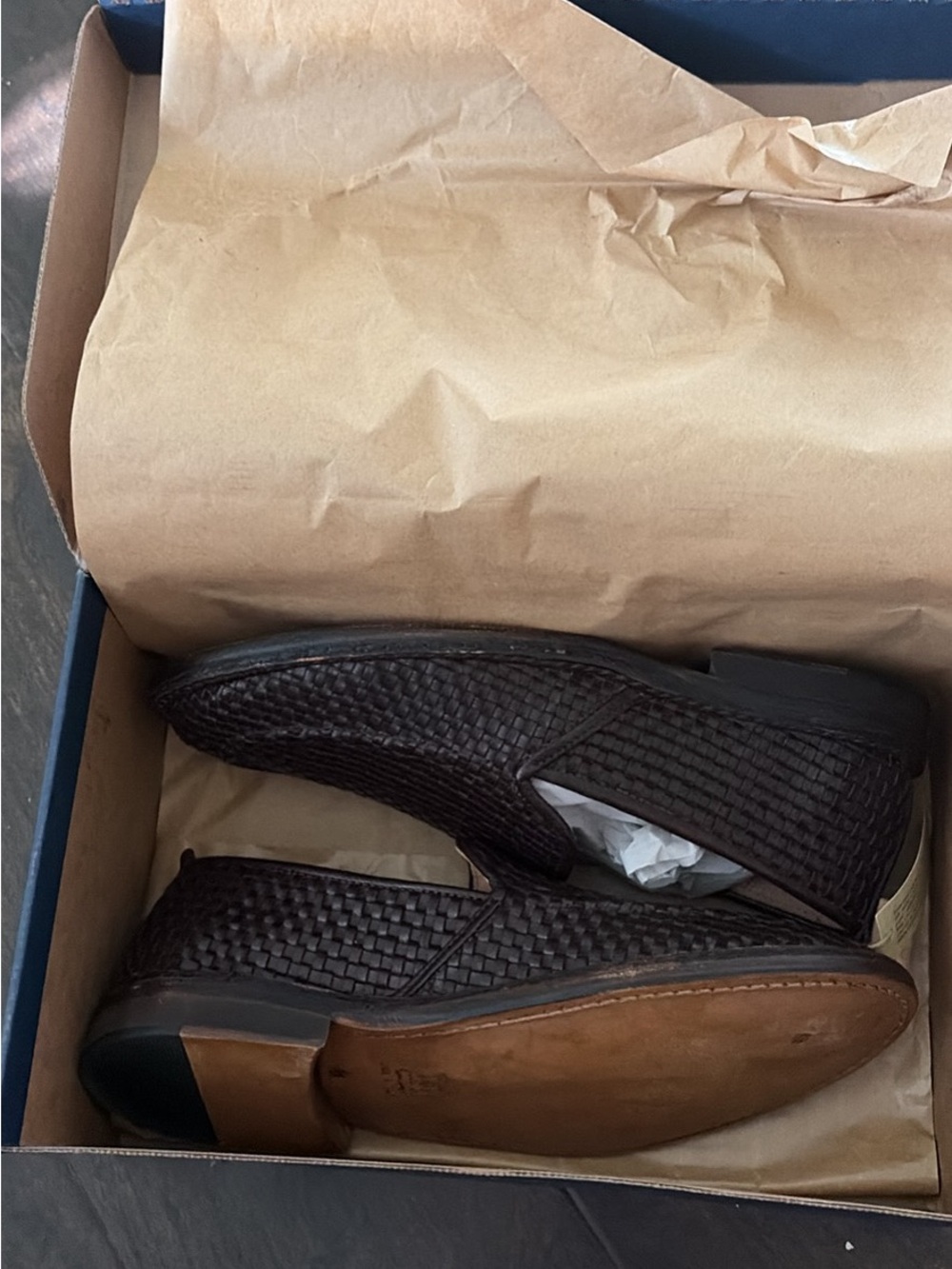 Men's Dark Brown Woven Leather Slip-On Loafers